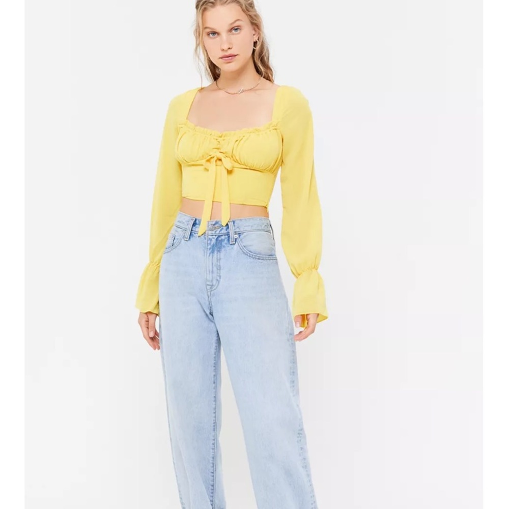 Urban Outfitters Tiger Mist Yellow Ocha Tie Front Crop Top